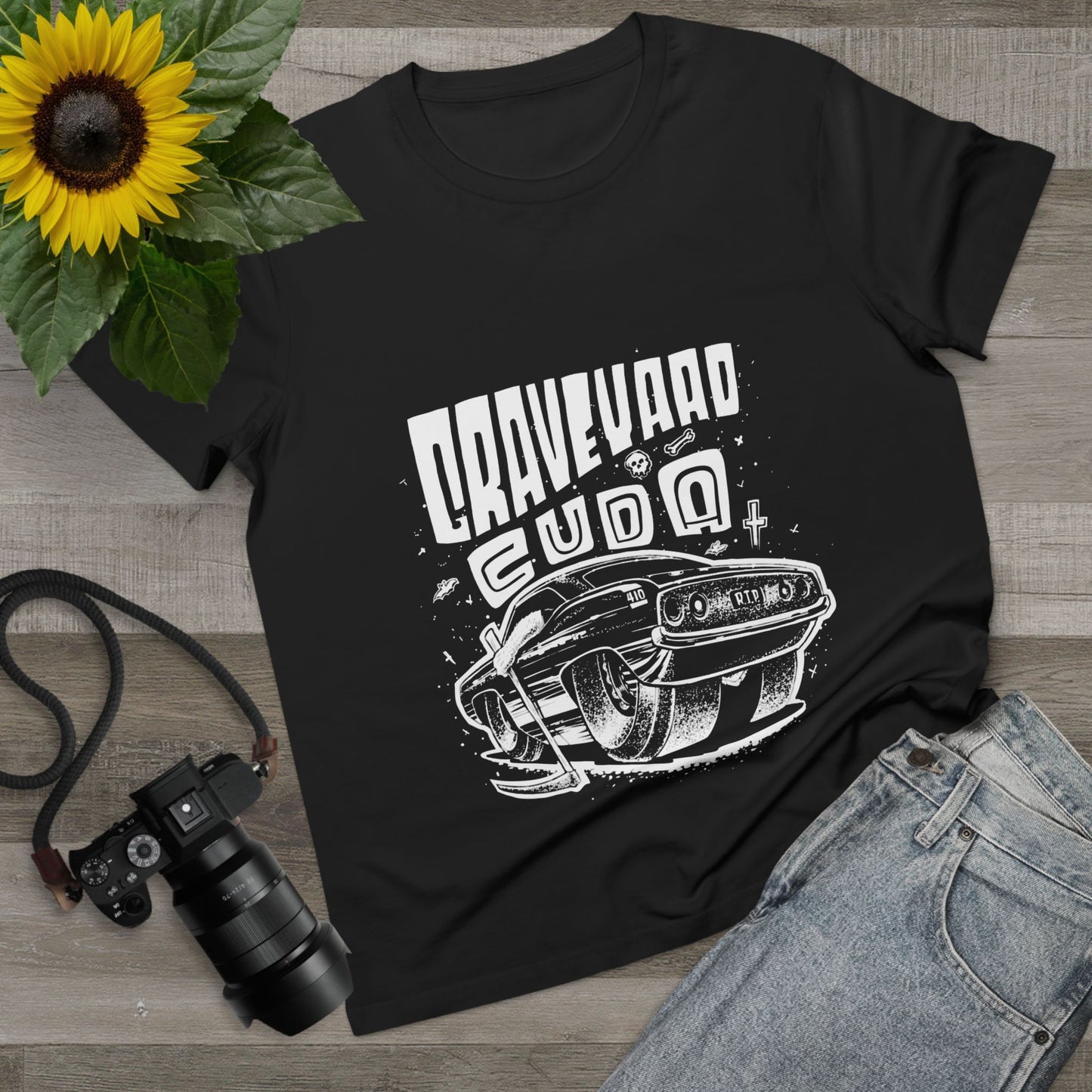 Graveyard Cuda Black and White Women’s Maple Tee