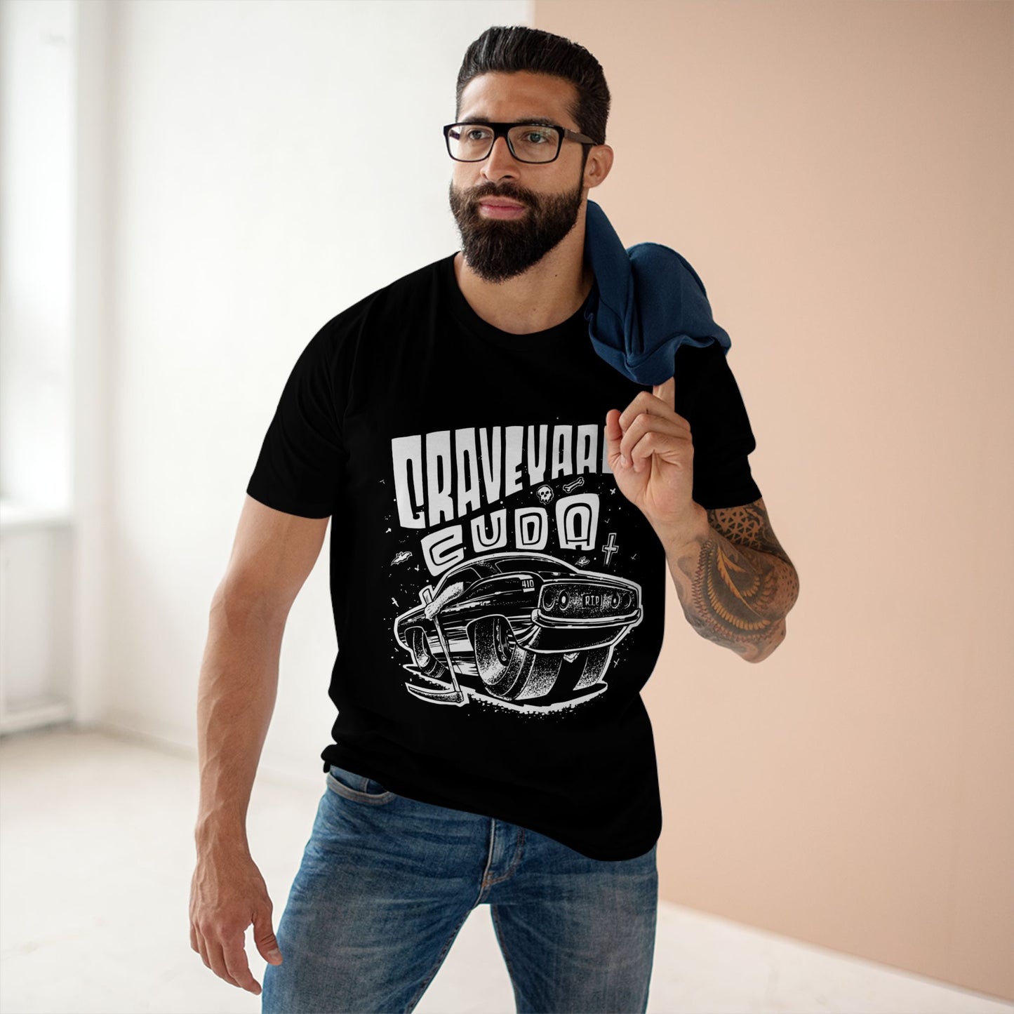 Graveyard Cuda Black and White Men's Staple Tee