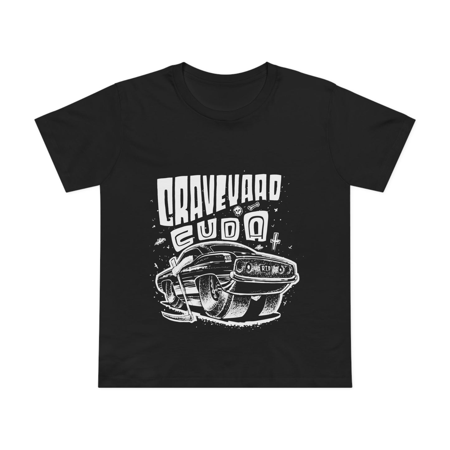 Graveyard Cuda Black and White Women’s Maple Tee