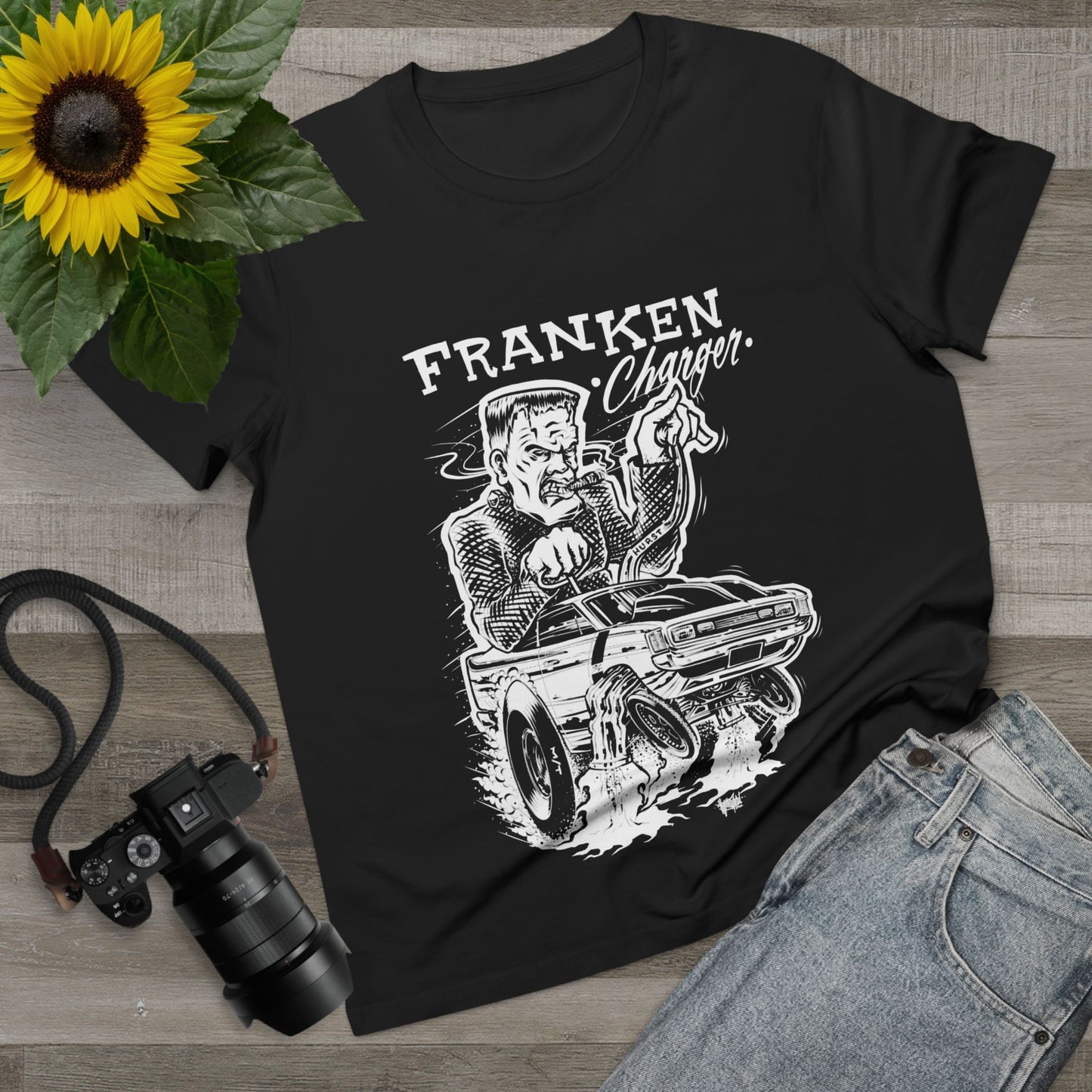 Franken Charger Black and White Women’s Maple Tee