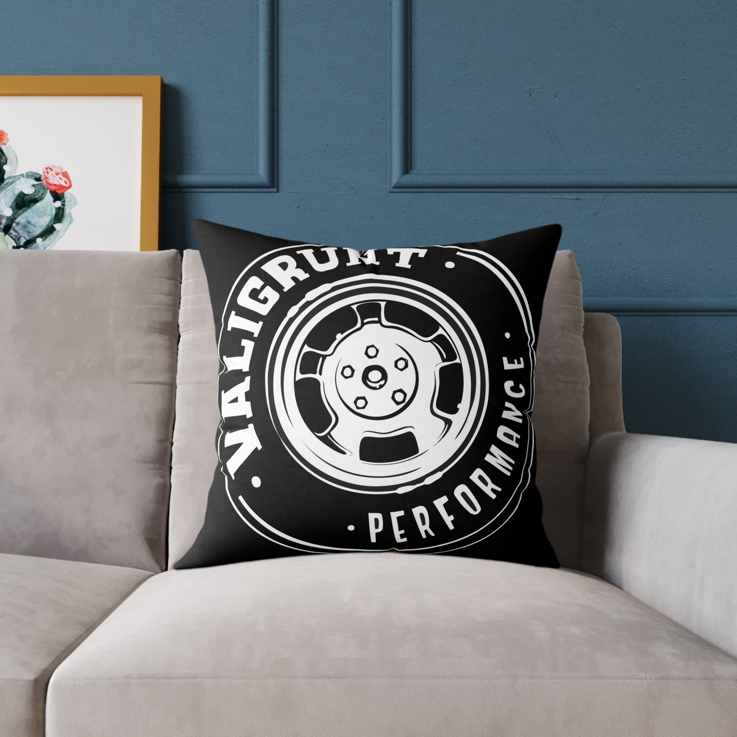 Performance Wheel Logo Pillow — Valigrunt Automotive Throw Cushion