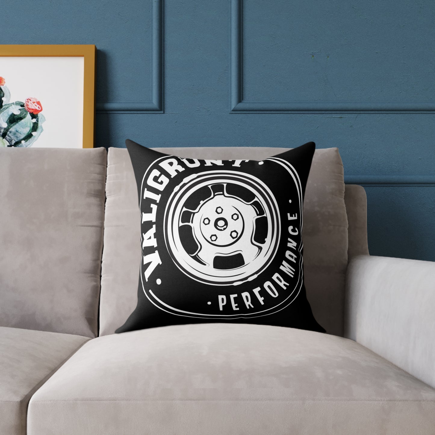 Performance Wheel Logo Pillow — Valigrunt Automotive Throw Cushion