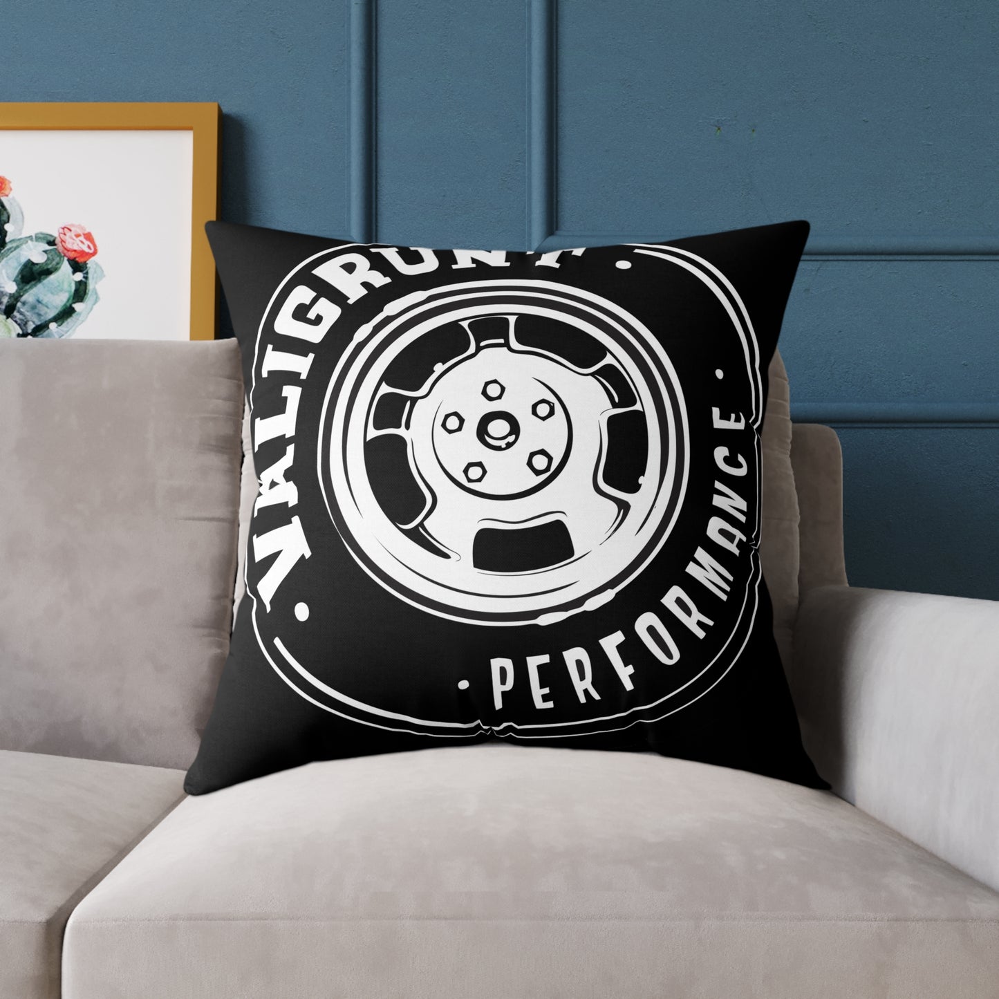 Performance Wheel Logo Pillow — Valigrunt Automotive Throw Cushion