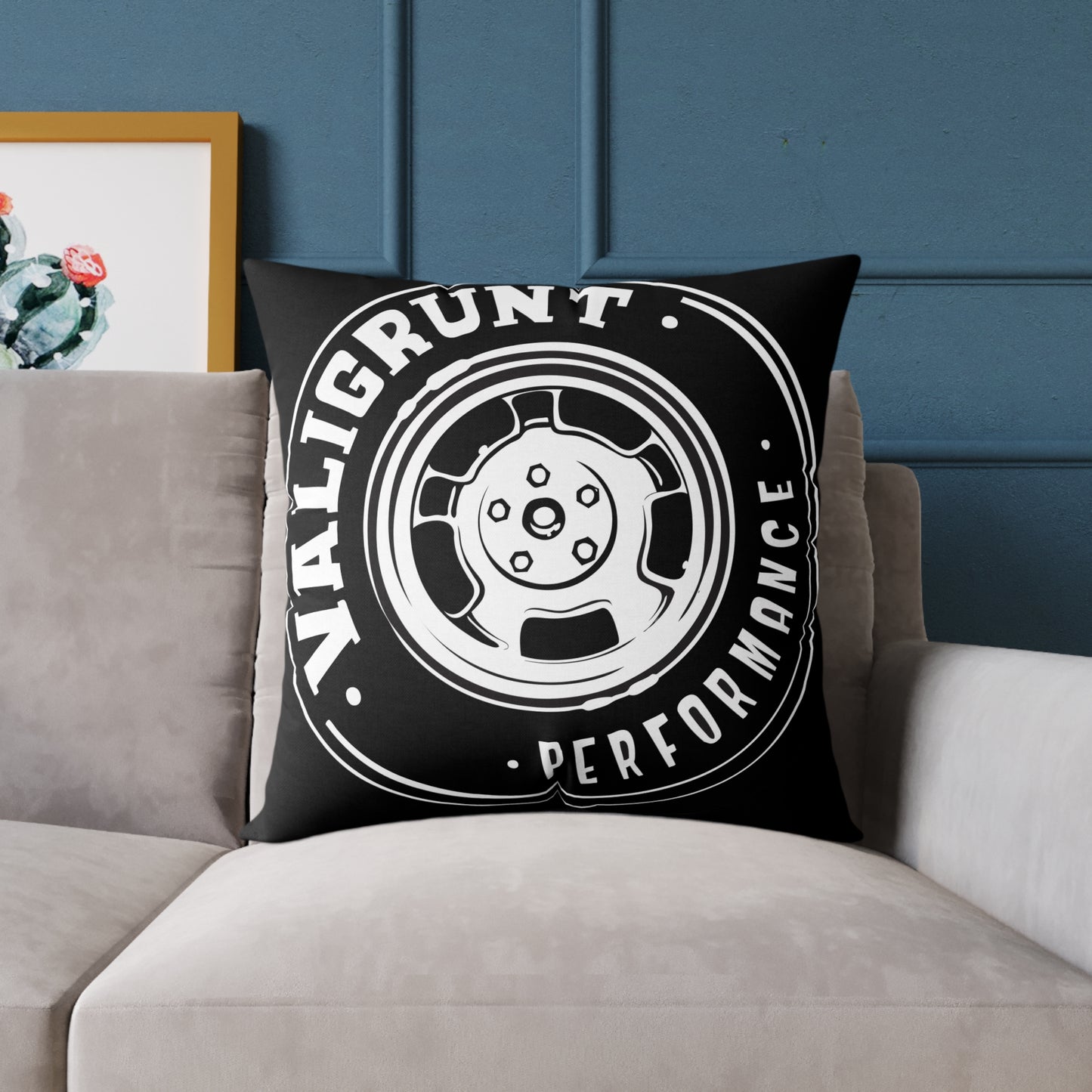 Performance Wheel Logo Pillow — Valigrunt Automotive Throw Cushion